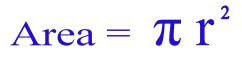 formula for area of a circle. Area equals pi dot radius sup 2