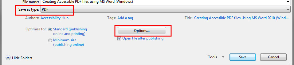 screenshot saving p d f file then selecting the options button