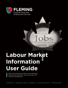 Image is of the cover of the Labour Market Information Guide developed by Muskoka-Kawarthas Employment Services. 