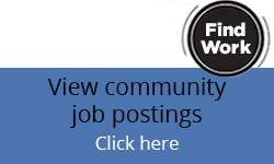 Black text on a light blue background says View community job postings, click here. 