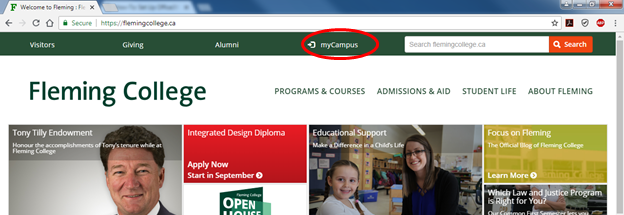 Screen capture of flemingcollege.ca