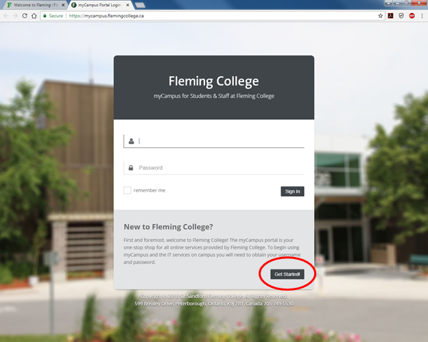 Screen capture of mycampus login page