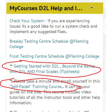 D2L Training & Tipsheets menu