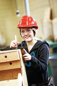Carpentry student wearing PPE