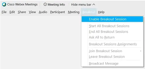 Breakout rooms options menu