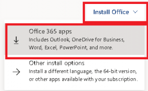 An image displaying where the install button is for Office 365.