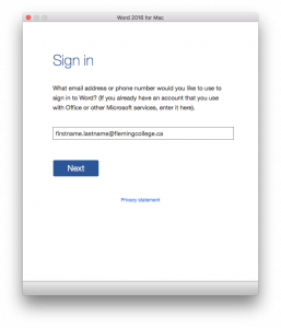 An image displaying what the sign in looks like when you launch Office 365 for the first time.