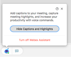 (Screenshot) demonstration of the Webex Assistant popup