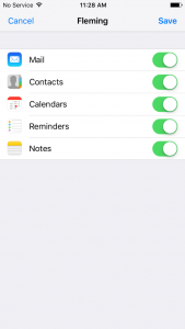 iOS screenshot illustrating the account settings configuration page