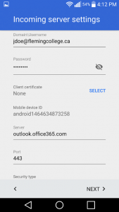 Android screenshot illustrating the account setup page