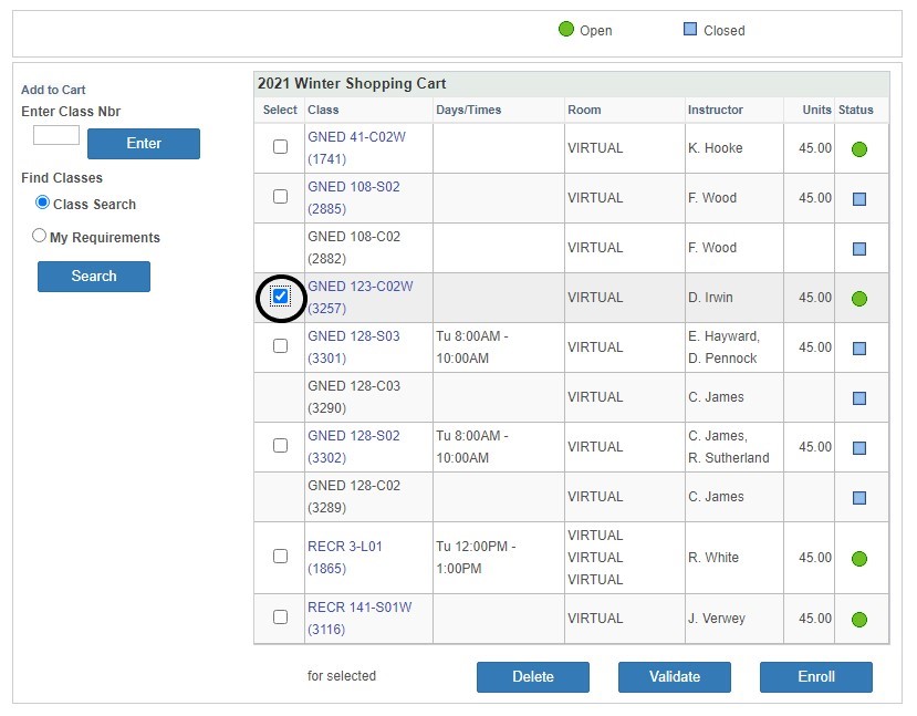 Shows the box is checked beside GNED 123