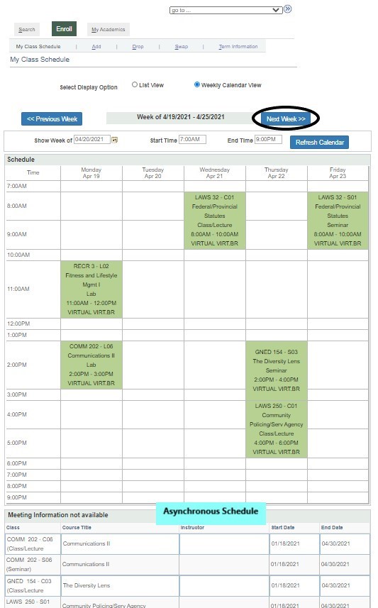 Shows your timetable in a weekly schedule view