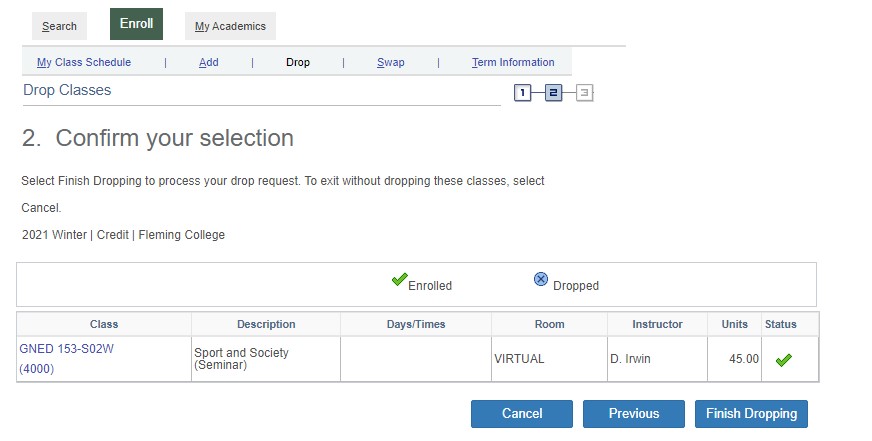 Shows the Enroll tab with Confirm your selection screen